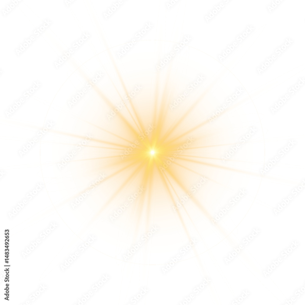 Poster yellow sun, a flash, a soft glow without departing rays. star flashed with sparkles isolated on whit