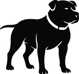 Powerful Pit Bull Dog Silhouette, Black and White Dog Illustration