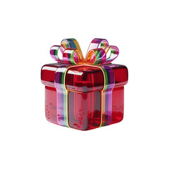 Festive Red Gift Box with Colorful Ribbon Perfect Present Illustration on transparent background
