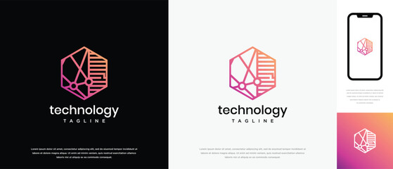 Technology hexagon logo design. Technology connection hexagon logo template. Technology logo symbol icon