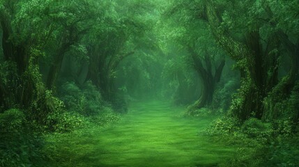 Obraz premium Enchanted Green Forest Path: A Mystical Journey Through Lush Nature