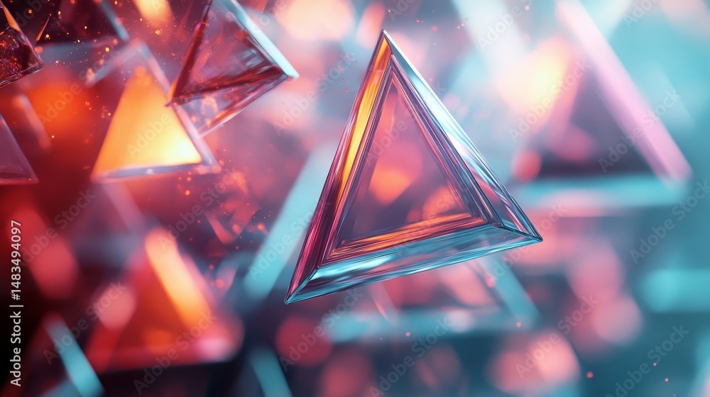 Poster abstract design of glowing triangular shapes.