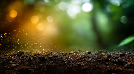 Bokeh background with compost texture, natural environment feel. fertile soil close-up for sowing plants, details of agricultural soil to improve the quality of crop plants