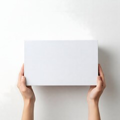 Hands Holding White Plain Shoes Box Against White Background