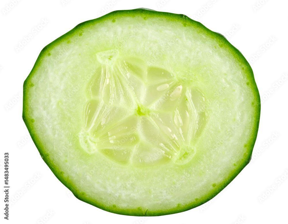 Aufkleber close up of cucumber slice showing seeds and transparent background