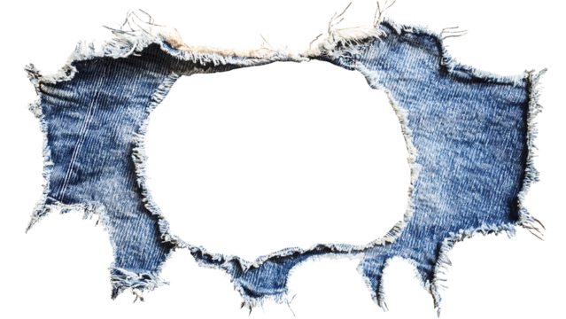 Torn Denim Detail: A close-up shot of shredded denim revealing a sense of casual style and texture, offering a unique visual aesthetic.