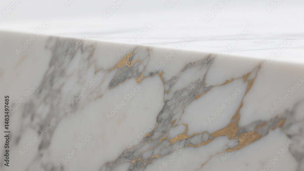 Poster close up view of elegant marble surface texture with golden veins and subtle light.