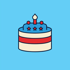 4th of July Cake Icon – Flat Vector Art Illustration Design for Independence Day
