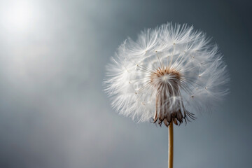 Obraz premium Close-up of a Dandelion Seed Head Against a Soft Gray Background