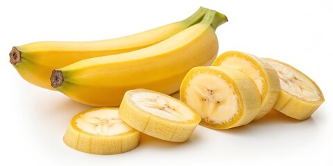 Two Whole Bananas with Sliced Pieces Close-up Studio Shot, High-Resolution Image, Fruit Still Life, Healthy Eating Banana, Fruit, Food Photography