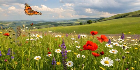 Vibrant Wildflower Meadow with Butterfly – Nature’s Living Canvas