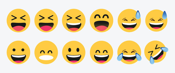 Collection of haha Emoji Reactions for Social Network. Isolated on a white background.