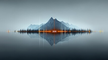 Mountain reflection, audio waves, 2026