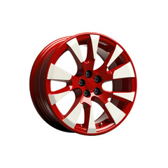 Obraz premium Stylish decorative wheel rim covers with aerodynamic design and bold patterns for modern EVs, on transparent background