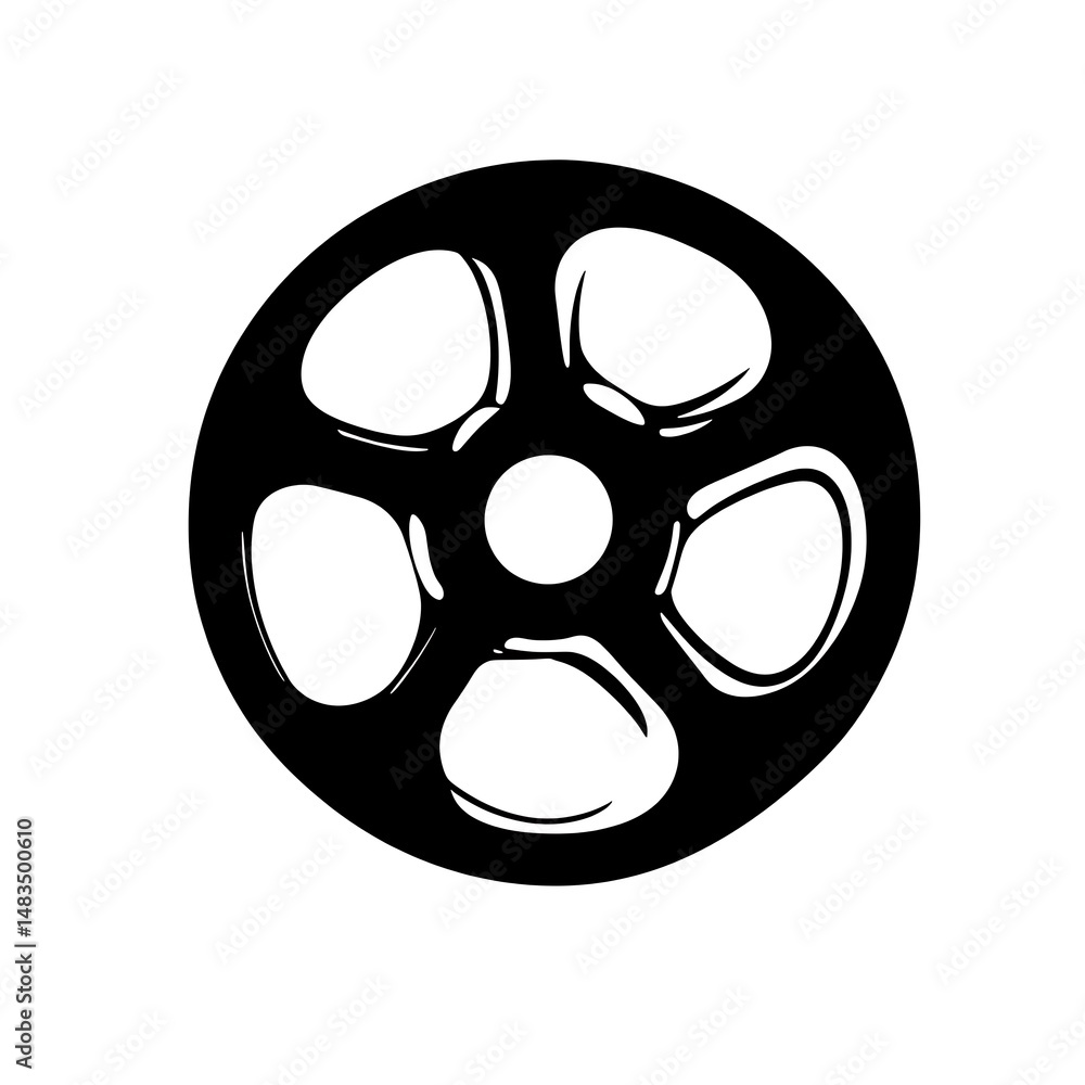 Poster circular design with rounded cutouts: a visual depiction of abstract form in monochrome art.