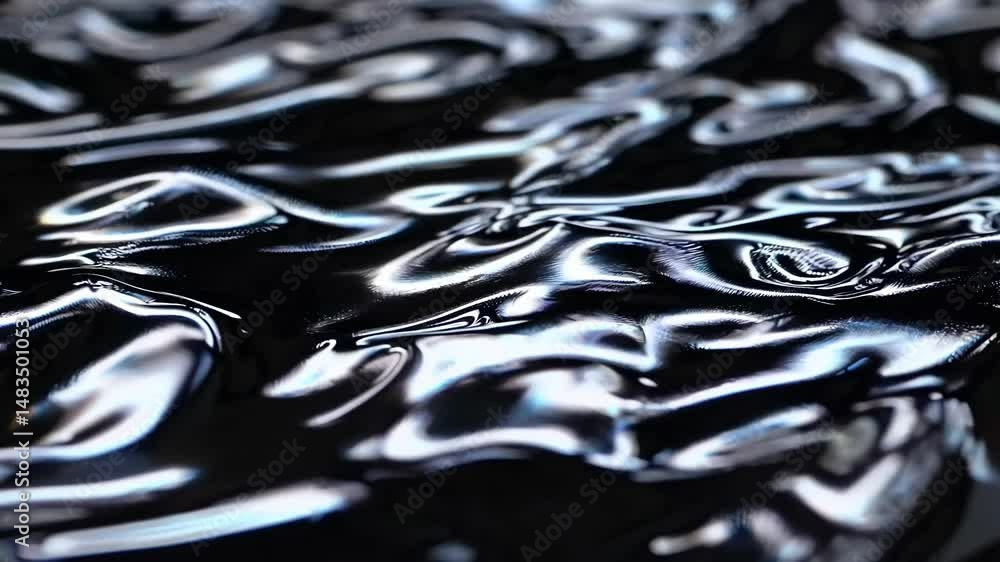 Aufkleber smooth, reflective dark liquid metal surface morphing and undulating, creating mesmerizing patterns