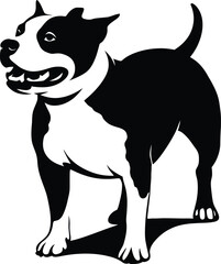Pit Bull Dog Vector Silhouette, Black and White Pet Art