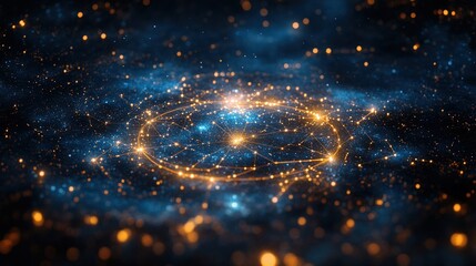 Abstract network in space.  Connections, constellations