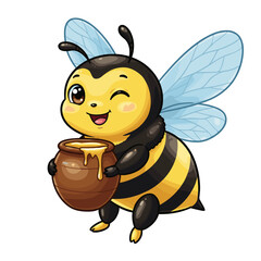 Cartoon cute bee pointing hand - Vector mascot character isolated
