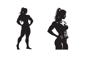 Female Bodybuilder Silhouette Art Strong Woman Fitness Vector Illustration