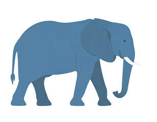 Obraz premium A side profile of a stylized blue elephant walking with white tusks against a black background. This graphic showcases the elephant's large ears, trunk, and detailed legs.