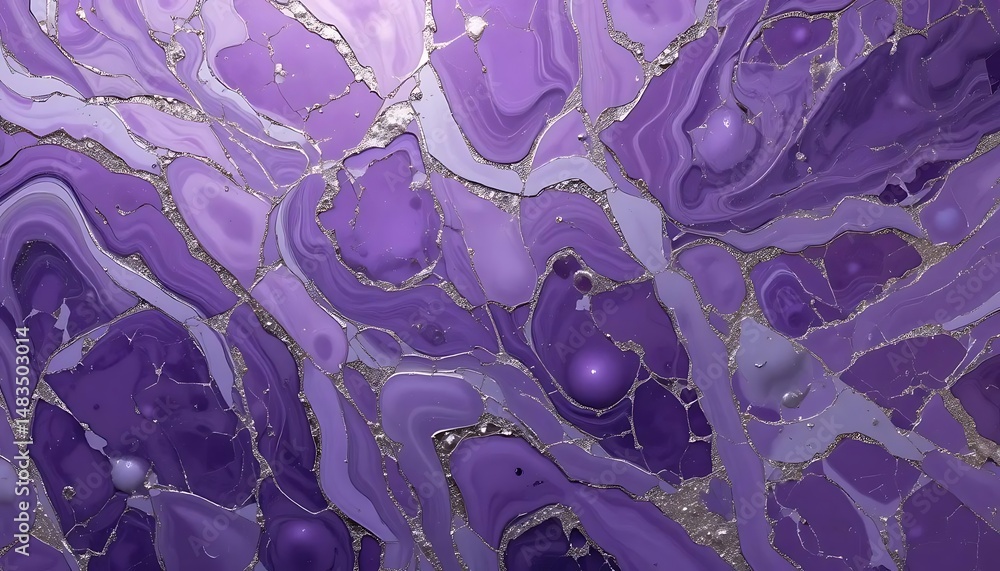Poster abstract purple and silver marble texture background with swirling patterns and decorative veins cre