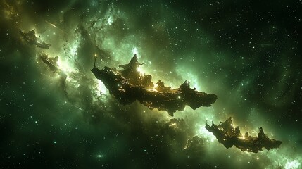 Fototapeta premium Cosmic islands in a vibrant nebula
