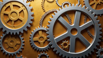 Gears and Cogs System: Mechanical Engineering, Steampunk Design, Industrial Background