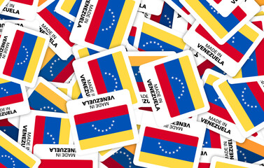 Made in Venezuela Stickers Background - Flag Labels for Packaging, Manufacturing, and Branding - 3D Illustration