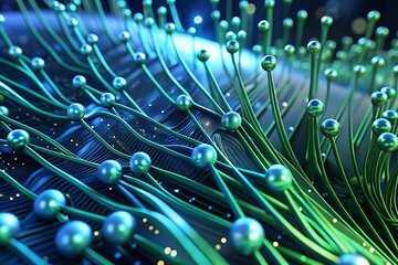 Futuristic Digital Abstract Background Green and Blue Network