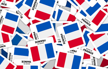 Made in France Stickers Background - Flag Labels for Packaging, Manufacturing, and Branding - 3D Illustration