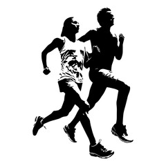 Male and female jogging silhouette isolated on a white background