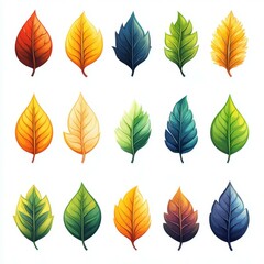 Obraz premium Colorful variety of autumn leaves arranged in a vibrant pattern showcases nature's seasonal transformation