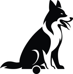 Sitting Dog Silhouette Vector, Black and White Pet Illustration