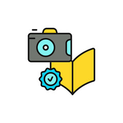 Content Planner Icon, Open Notebook with Camera Checklist.