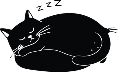 Cute Black Cat Sleeping Curled Up in Ball Silhouette