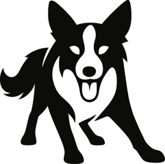 Border Collie Dog Vector Art, Black and White Silhouette Design