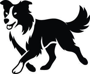 Running Border Collie Silhouette, Active Dog Vector Illustration