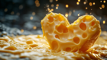 A heart-shaped cheese splash with cheddar emphasizes love for this delicious dairy