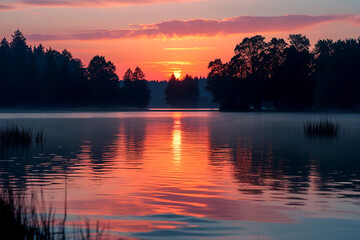 Obraz premium sunset over the river