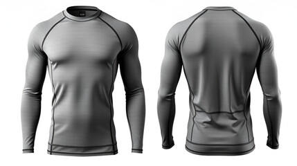 Sports compression shirt displayed from front and back in gray color