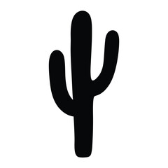 Simple Black Silhouette of a Prickly Desert Cactus Plant
