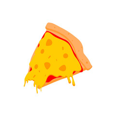 Bitten cheesy pizza slice with melted cheese vector