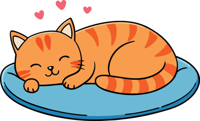 Adorable Orange Tabby Cat Sleeping Peacefully on Blue Pillow