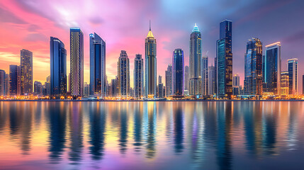 Fototapeta premium City skyline at twilight with clouds high resolution picture