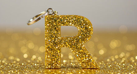 Gold Glitter R Charm: Initial Keychain