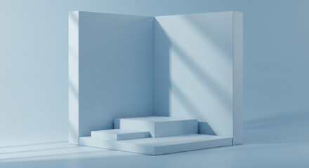 Serene Blue Minimalist Product Display Platform 3D Render Pastel Background Step Stand