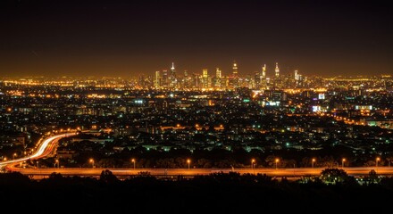 Night City Skyline Panorama Urban Lightscape