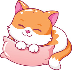 Adorable Orange Kitten Sleeping Peacefully on Pink Pillow