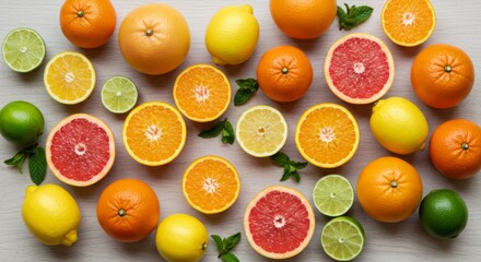 Vibrant Citrus Fruits Flatlay with Mint